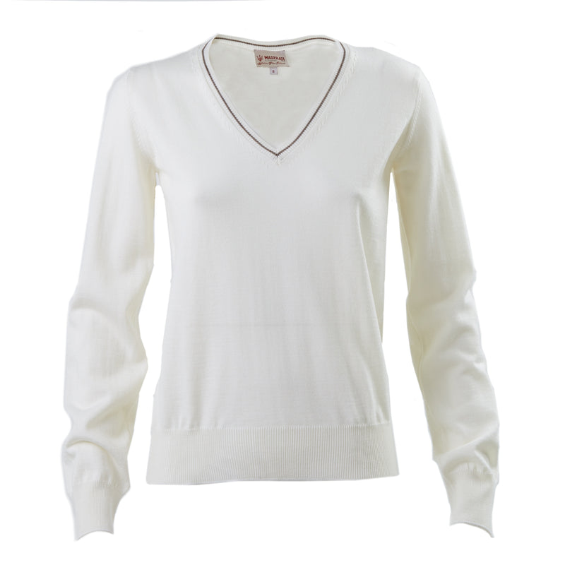 Women's V-neck Sweater, Cream