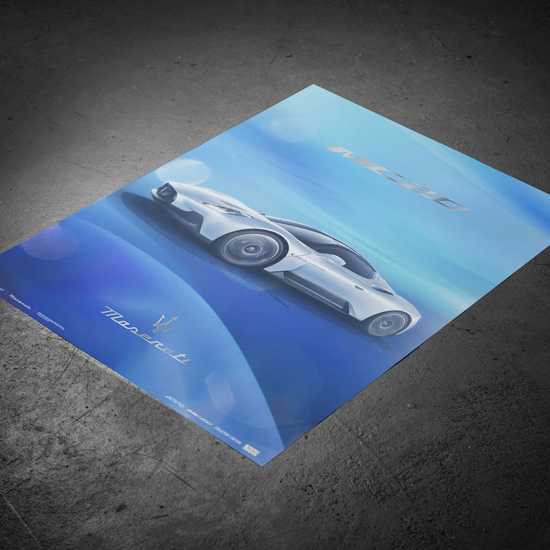 Design Poster MC20 Front View Blue - Collector's Edition