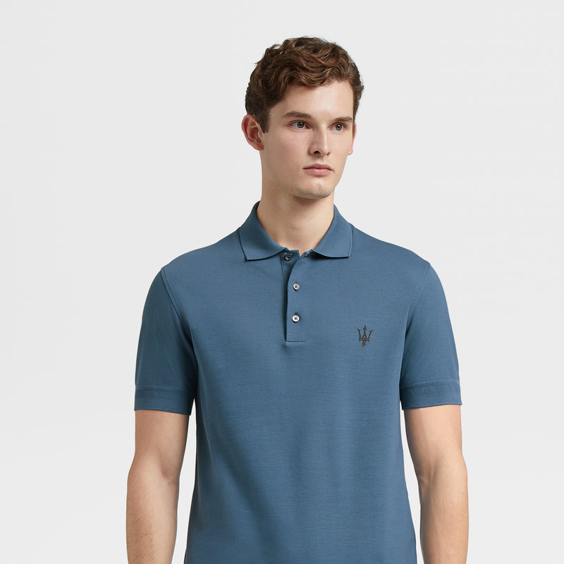 Zegna X Maserati Light Blue Cotton Polo Shirt